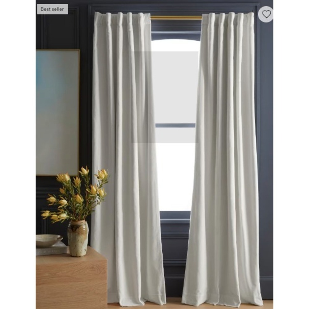 NWOT QUINCE Ivory Room Darkening Minimalist Luxe Cotton Velvet Curtain 48X84